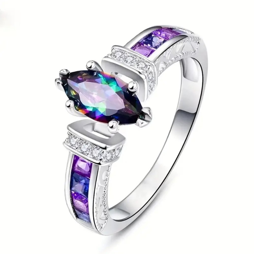 1pc Colorful Zircon Ring With CZ silver plated
